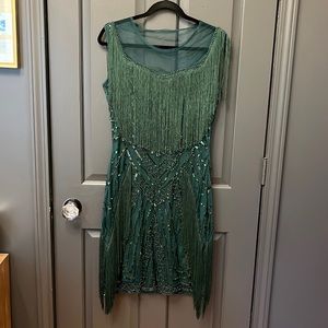 Green Flapper 1920s Fringe Dress